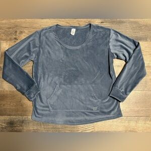 Born Velour Kangaroo Pocket Blue Mauve Pull Over‎ Sweater Women's Size Large